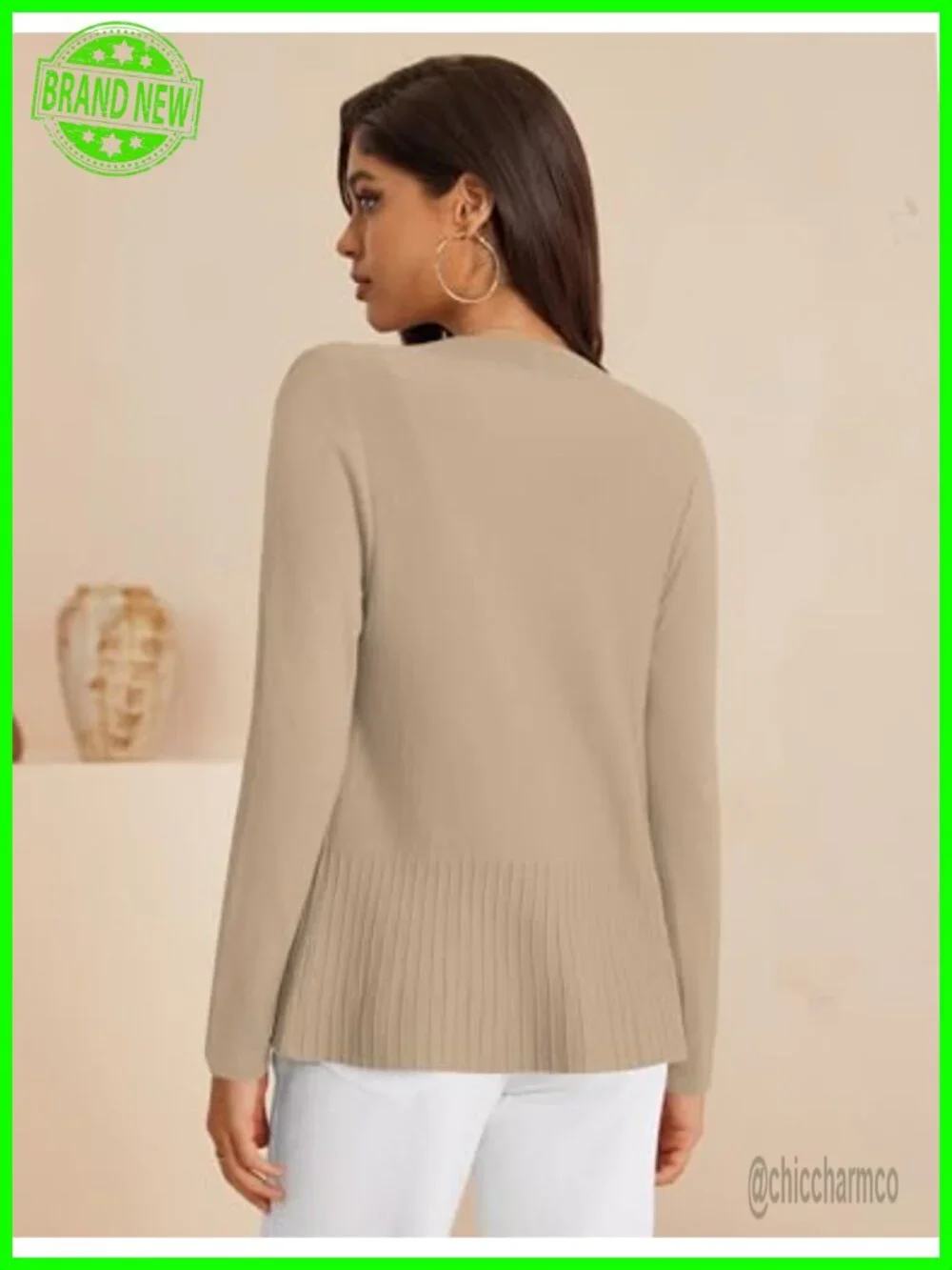 Viscose Blend Ribbed Knit Open Front Cardigan Sweater Business Casual Office